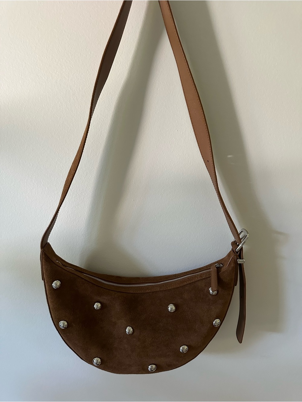 Madewell Brown Suede Studded Crescent sling Shoulder Bag